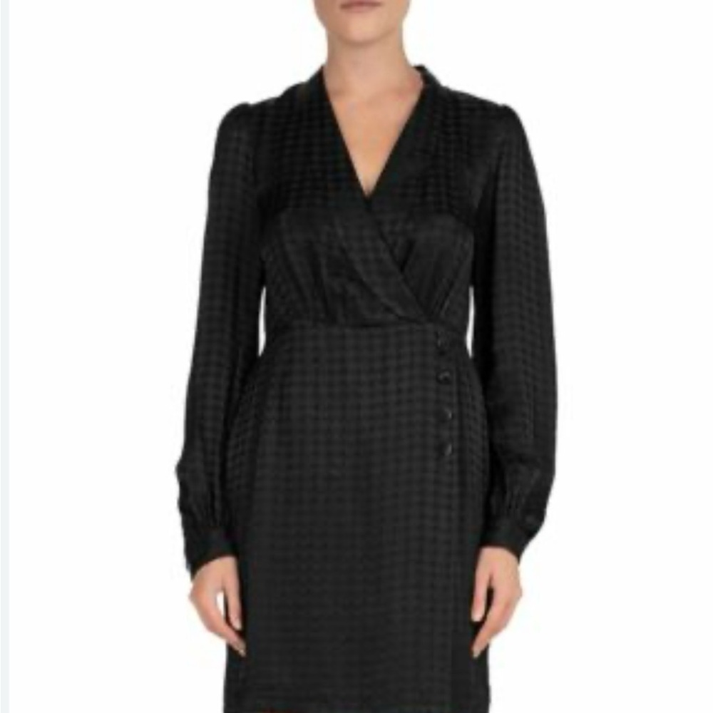 The Kooples Twisty Houndstooth Jacquard Dress Sz L Black Luxury Edgy Elegant